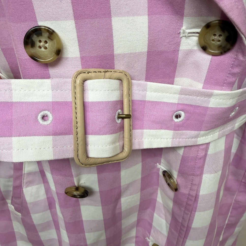 J.Crew Icon Trench Coat Womens 4 Lilac White Gingham Plaid Flirty Cute Party - Picture 6 of 16
